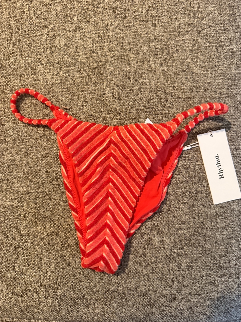 Rhythm. Bright Red Textured Cheeky Bikini Bottom